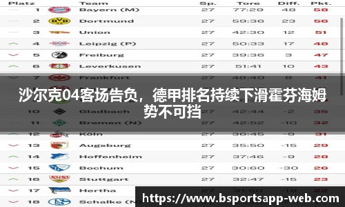 沙尔克04客场告负，德甲排名持续下滑霍芬海姆势不可挡